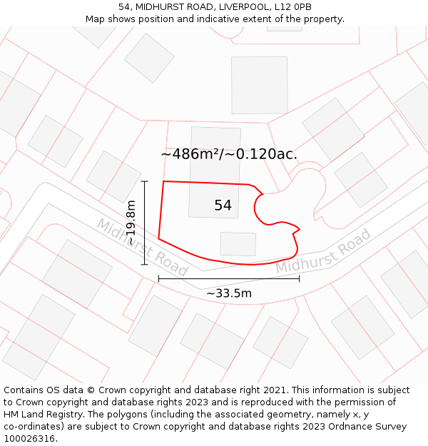 54, MIDHURST ROAD, LIVERPOOL, L12 0PB: Plot and title map