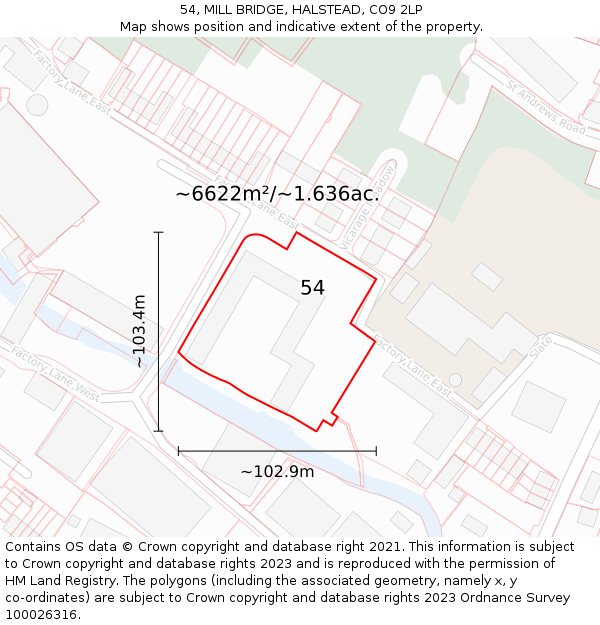 54, MILL BRIDGE, HALSTEAD, CO9 2LP: Plot and title map