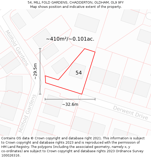 54, MILL FOLD GARDENS, CHADDERTON, OLDHAM, OL9 9FY: Plot and title map