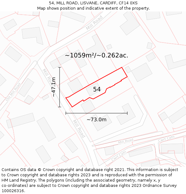 54, MILL ROAD, LISVANE, CARDIFF, CF14 0XS: Plot and title map
