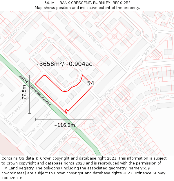 54, MILLBANK CRESCENT, BURNLEY, BB10 2BF: Plot and title map