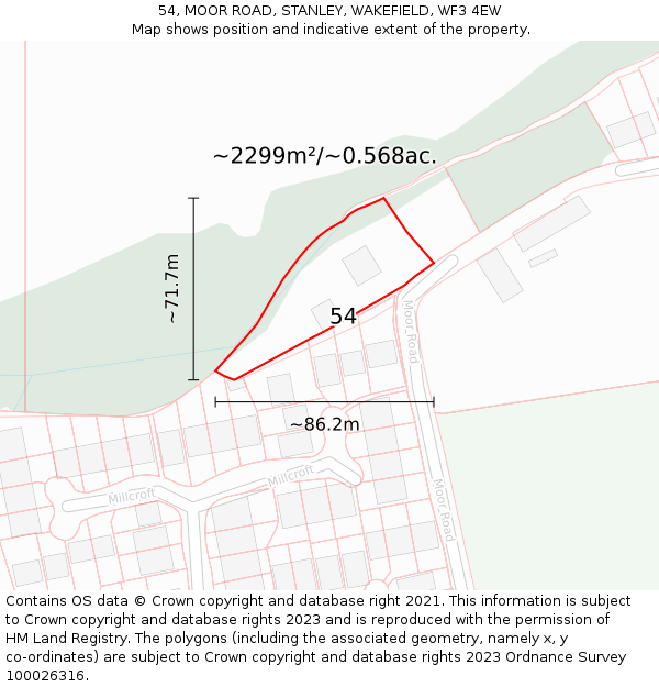54, MOOR ROAD, STANLEY, WAKEFIELD, WF3 4EW: Plot and title map