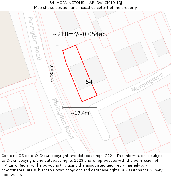 54, MORNINGTONS, HARLOW, CM19 4QJ: Plot and title map