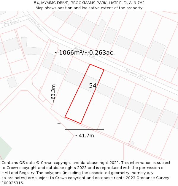 54, MYMMS DRIVE, BROOKMANS PARK, HATFIELD, AL9 7AF: Plot and title map