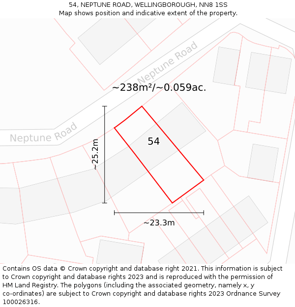 54, NEPTUNE ROAD, WELLINGBOROUGH, NN8 1SS: Plot and title map