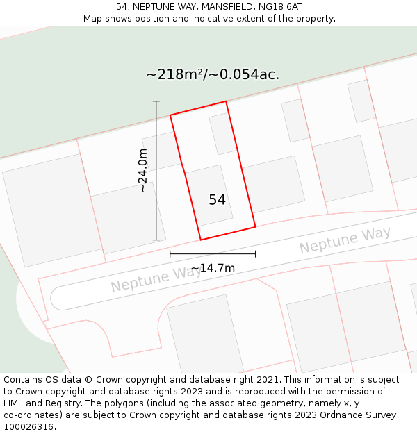 54, NEPTUNE WAY, MANSFIELD, NG18 6AT: Plot and title map