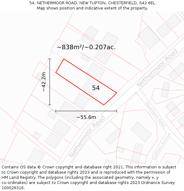 54, NETHERMOOR ROAD, NEW TUPTON, CHESTERFIELD, S42 6EL: Plot and title map