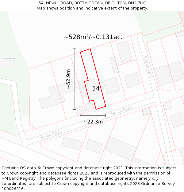 54, NEVILL ROAD, ROTTINGDEAN, BRIGHTON, BN2 7HG: Plot and title map