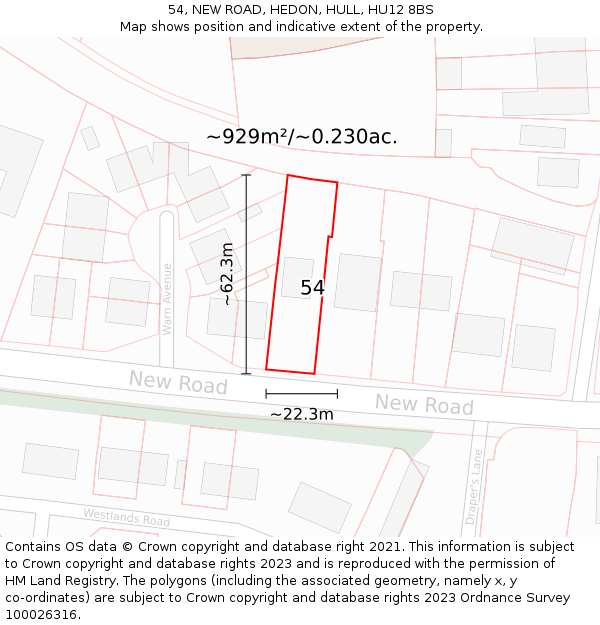 54, NEW ROAD, HEDON, HULL, HU12 8BS: Plot and title map