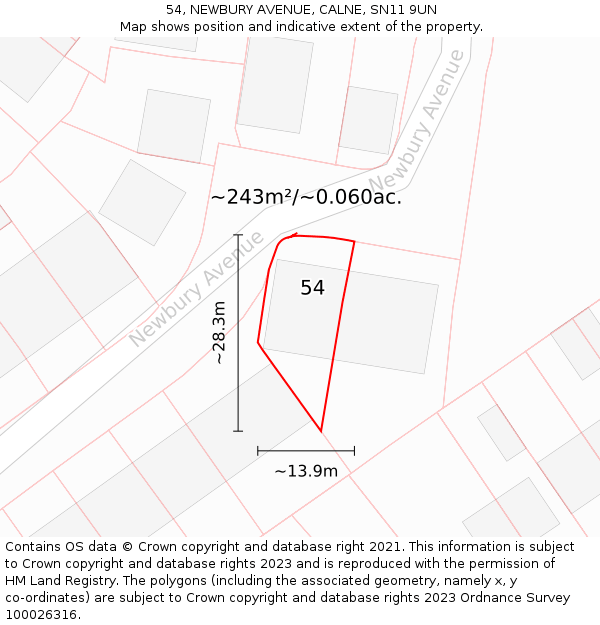 54, NEWBURY AVENUE, CALNE, SN11 9UN: Plot and title map