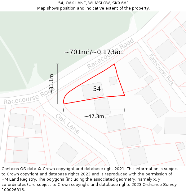 54, OAK LANE, WILMSLOW, SK9 6AF: Plot and title map