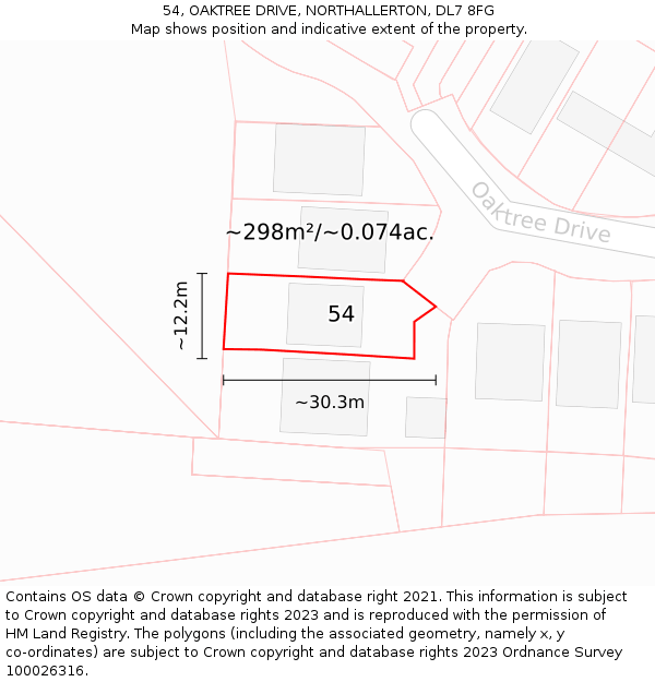 54, OAKTREE DRIVE, NORTHALLERTON, DL7 8FG: Plot and title map