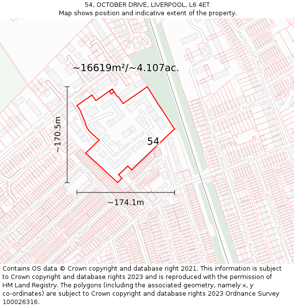 54, OCTOBER DRIVE, LIVERPOOL, L6 4ET: Plot and title map