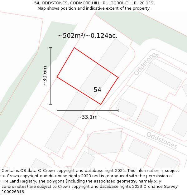 54, ODDSTONES, CODMORE HILL, PULBOROUGH, RH20 1FS: Plot and title map