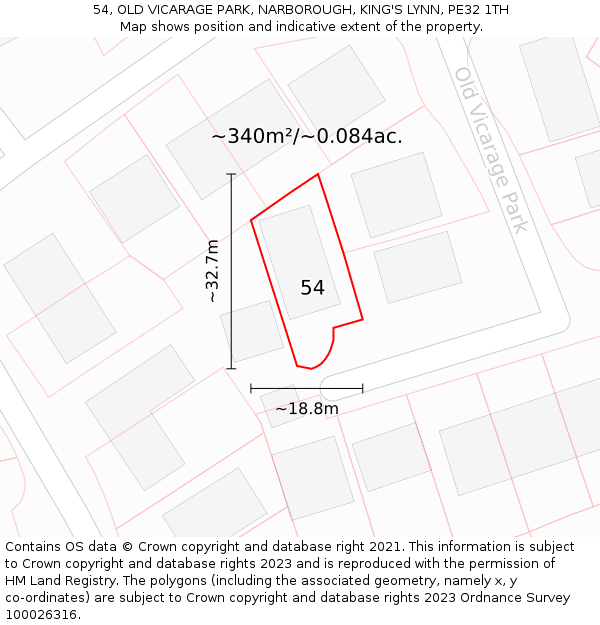 54, OLD VICARAGE PARK, NARBOROUGH, KING'S LYNN, PE32 1TH: Plot and title map