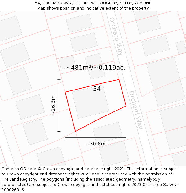 54, ORCHARD WAY, THORPE WILLOUGHBY, SELBY, YO8 9NE: Plot and title map