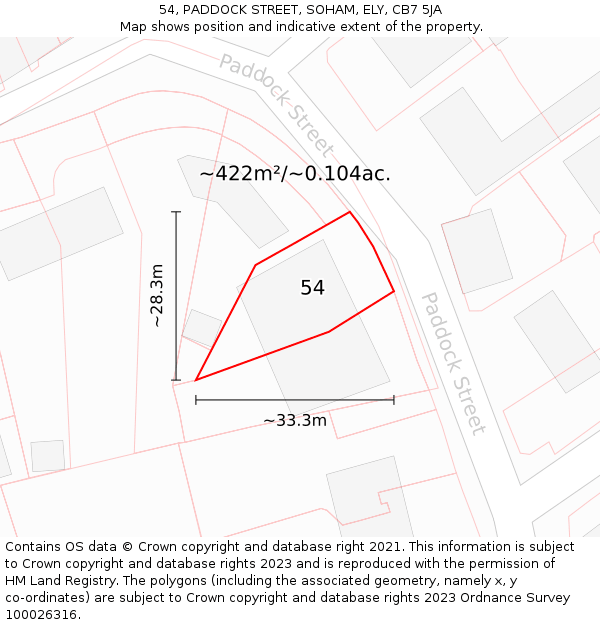 54, PADDOCK STREET, SOHAM, ELY, CB7 5JA: Plot and title map