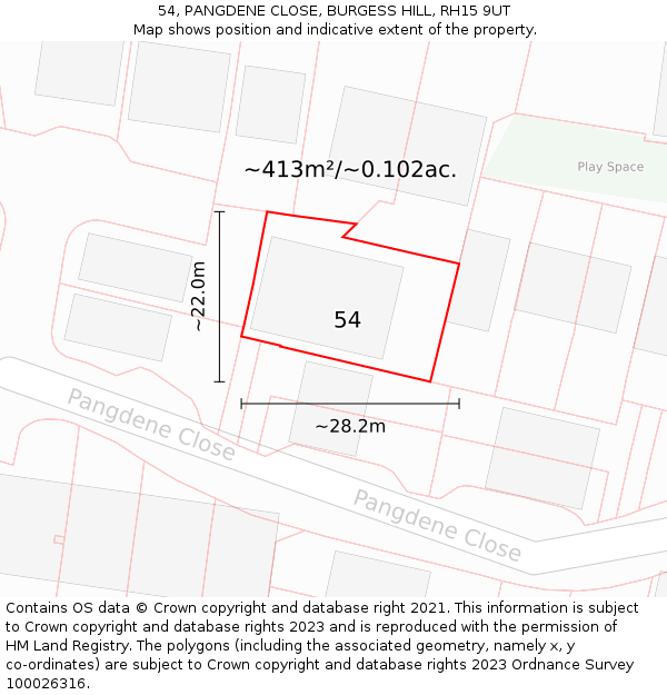 54, PANGDENE CLOSE, BURGESS HILL, RH15 9UT: Plot and title map