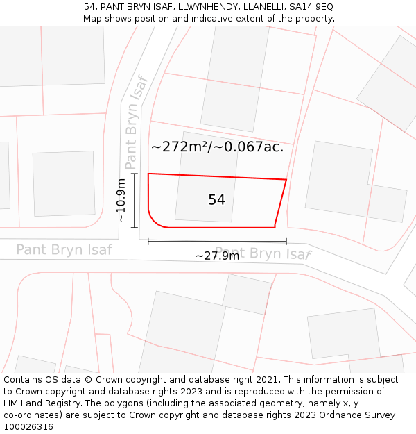 54, PANT BRYN ISAF, LLWYNHENDY, LLANELLI, SA14 9EQ: Plot and title map