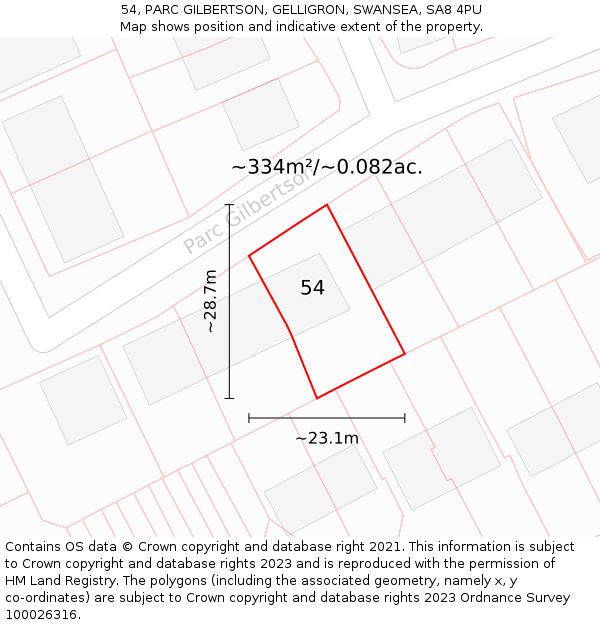 54, PARC GILBERTSON, GELLIGRON, SWANSEA, SA8 4PU: Plot and title map