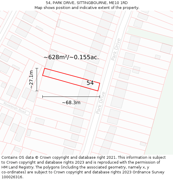 54, PARK DRIVE, SITTINGBOURNE, ME10 1RD: Plot and title map