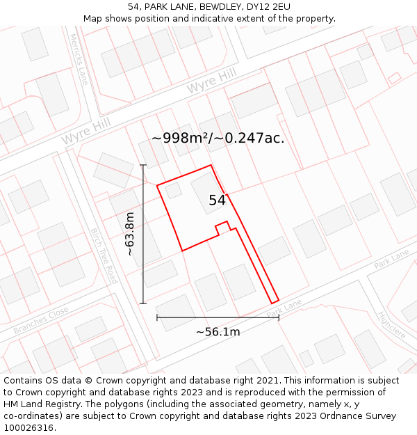 54, PARK LANE, BEWDLEY, DY12 2EU: Plot and title map