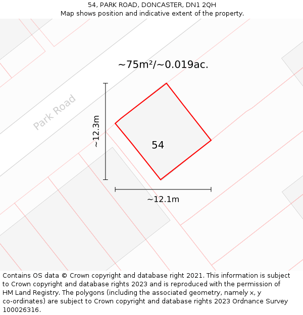 54, PARK ROAD, DONCASTER, DN1 2QH: Plot and title map