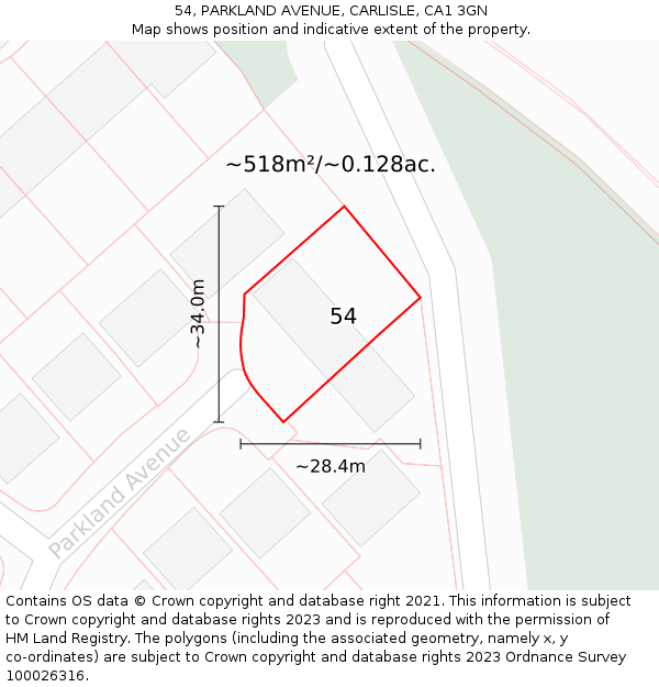 54, PARKLAND AVENUE, CARLISLE, CA1 3GN: Plot and title map