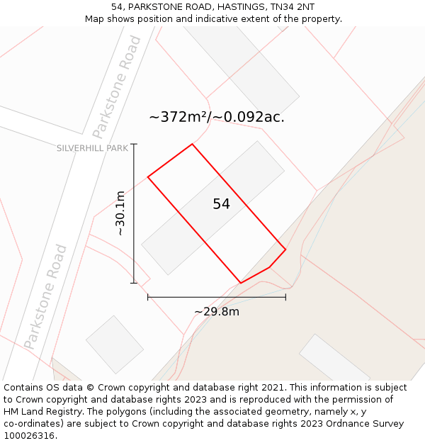 54, PARKSTONE ROAD, HASTINGS, TN34 2NT: Plot and title map