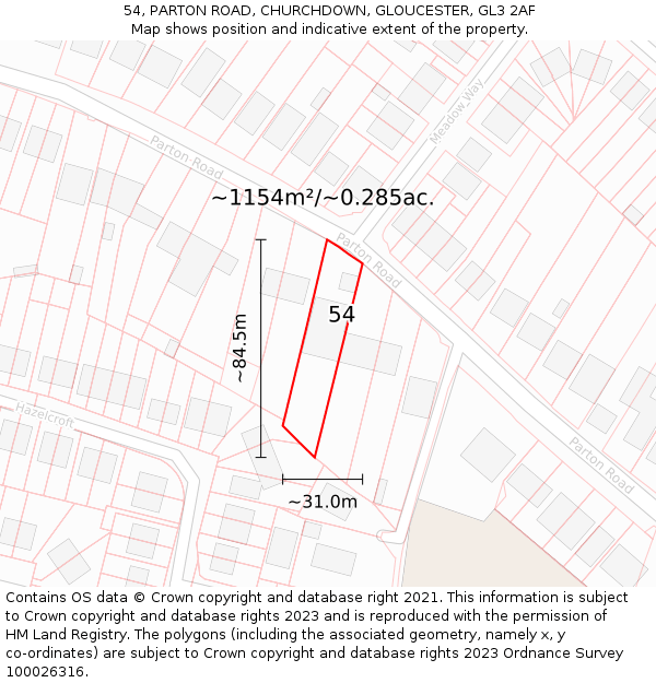 54, PARTON ROAD, CHURCHDOWN, GLOUCESTER, GL3 2AF: Plot and title map