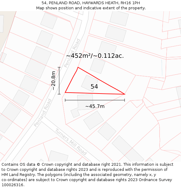 54, PENLAND ROAD, HAYWARDS HEATH, RH16 1PH: Plot and title map