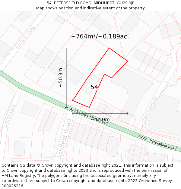 54, PETERSFIELD ROAD, MIDHURST, GU29 9JR: Plot and title map