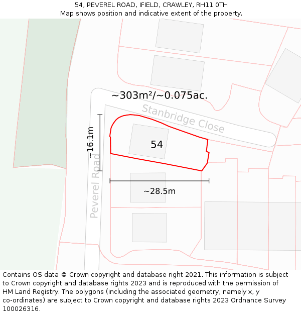 54, PEVEREL ROAD, IFIELD, CRAWLEY, RH11 0TH: Plot and title map