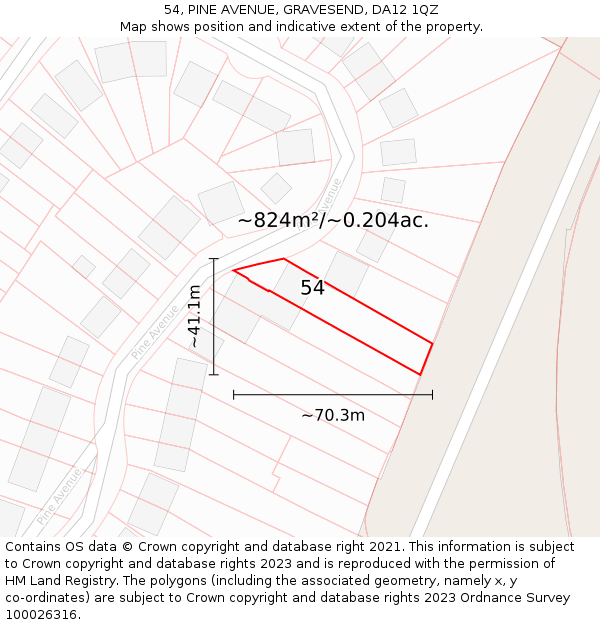 54, PINE AVENUE, GRAVESEND, DA12 1QZ: Plot and title map