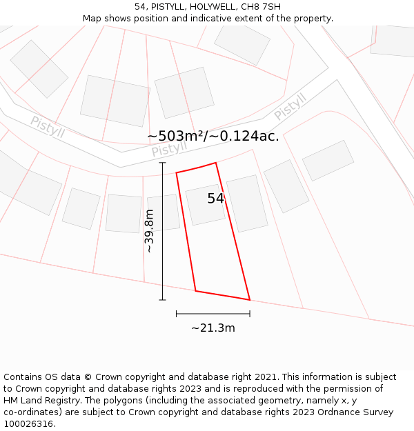 54, PISTYLL, HOLYWELL, CH8 7SH: Plot and title map