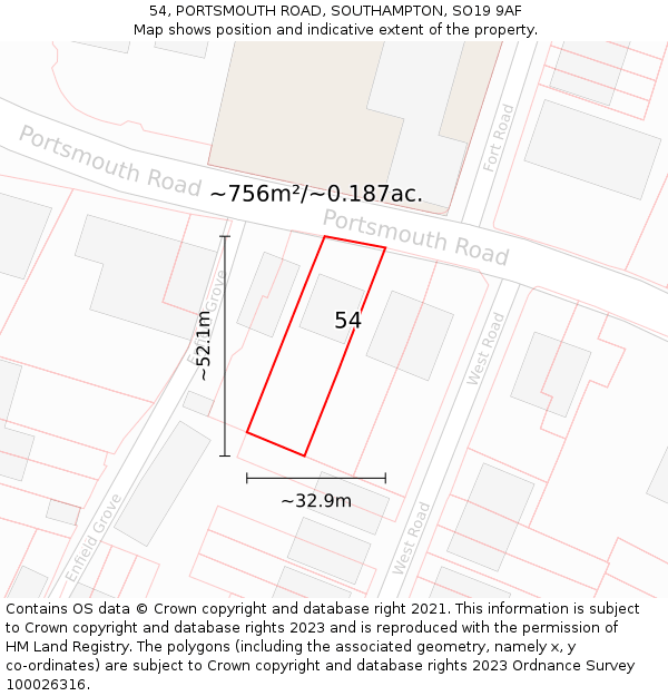 54, PORTSMOUTH ROAD, SOUTHAMPTON, SO19 9AF: Plot and title map