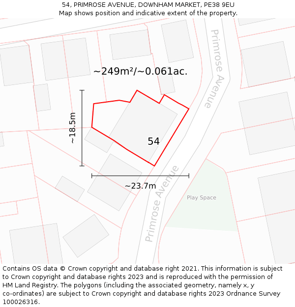 54, PRIMROSE AVENUE, DOWNHAM MARKET, PE38 9EU: Plot and title map