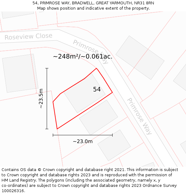 54, PRIMROSE WAY, BRADWELL, GREAT YARMOUTH, NR31 8RN: Plot and title map