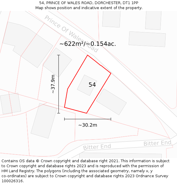 54, PRINCE OF WALES ROAD, DORCHESTER, DT1 1PP: Plot and title map