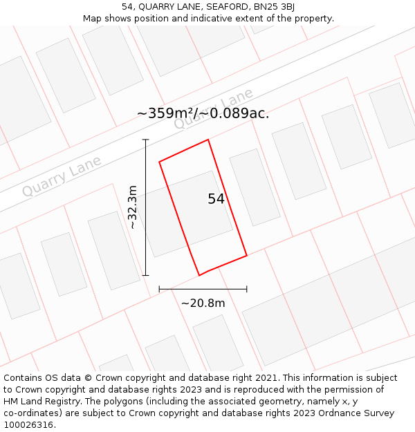 54, QUARRY LANE, SEAFORD, BN25 3BJ: Plot and title map