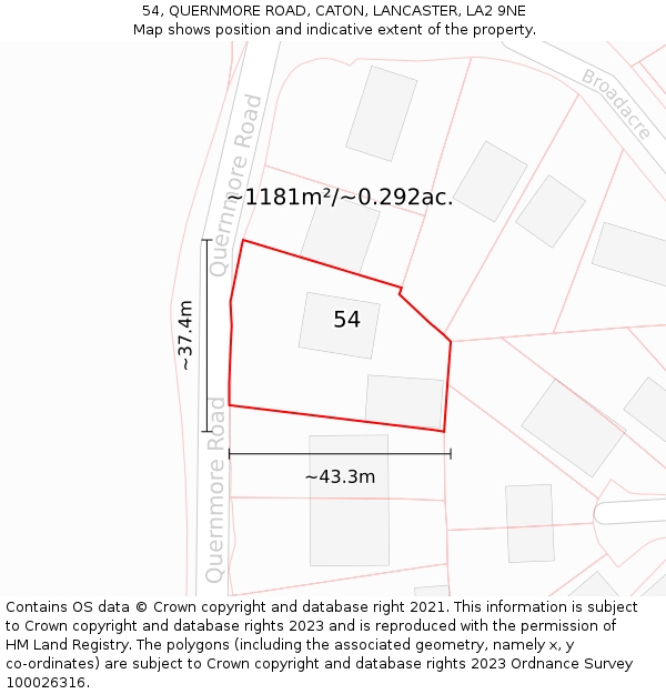 54, QUERNMORE ROAD, CATON, LANCASTER, LA2 9NE: Plot and title map