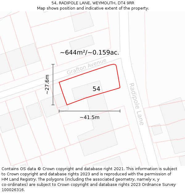 54, RADIPOLE LANE, WEYMOUTH, DT4 9RR: Plot and title map