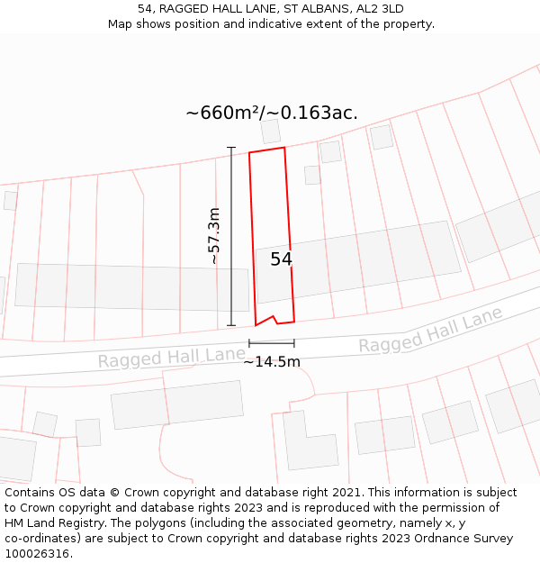 54, RAGGED HALL LANE, ST ALBANS, AL2 3LD: Plot and title map