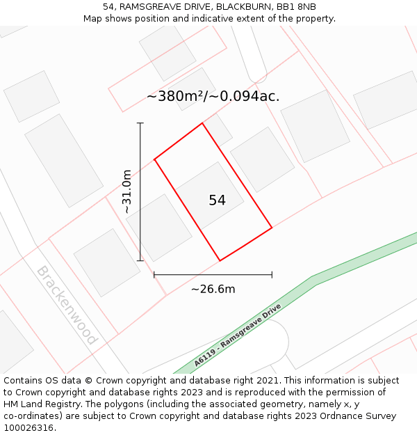 54, RAMSGREAVE DRIVE, BLACKBURN, BB1 8NB: Plot and title map