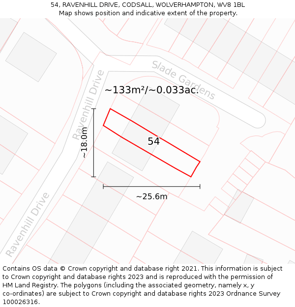 54, RAVENHILL DRIVE, CODSALL, WOLVERHAMPTON, WV8 1BL: Plot and title map