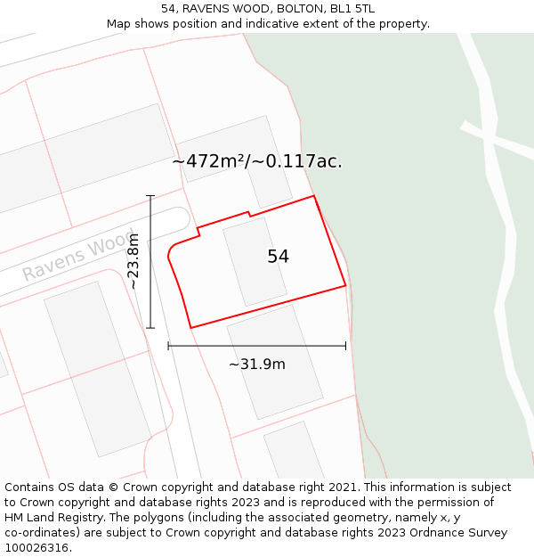 54, RAVENS WOOD, BOLTON, BL1 5TL: Plot and title map