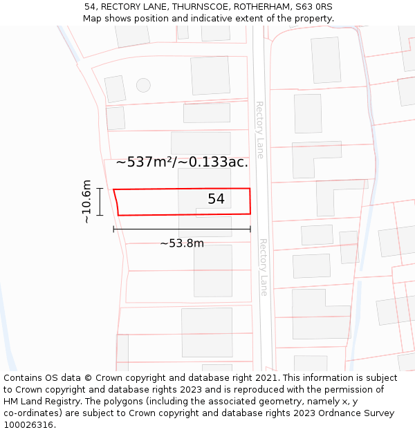 54, RECTORY LANE, THURNSCOE, ROTHERHAM, S63 0RS: Plot and title map