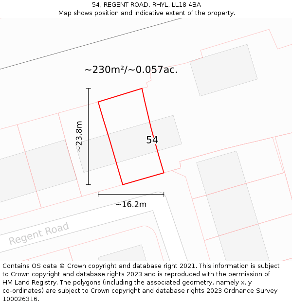 54, REGENT ROAD, RHYL, LL18 4BA: Plot and title map