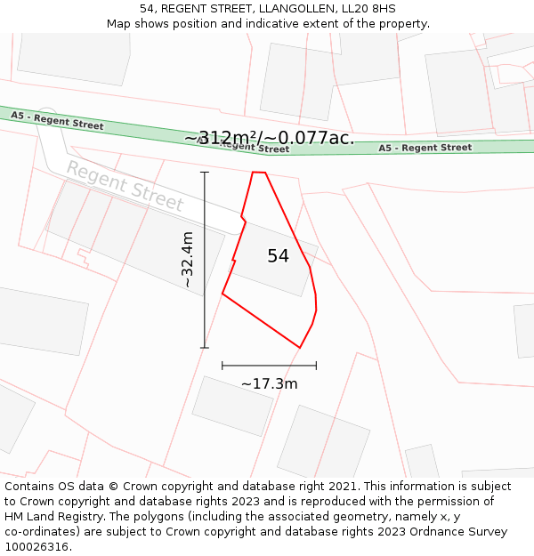 54, REGENT STREET, LLANGOLLEN, LL20 8HS: Plot and title map