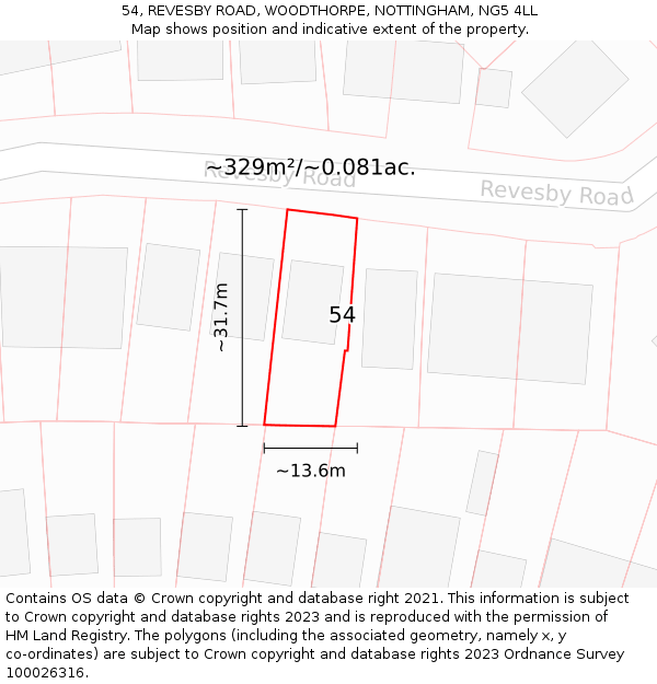 54, REVESBY ROAD, WOODTHORPE, NOTTINGHAM, NG5 4LL: Plot and title map